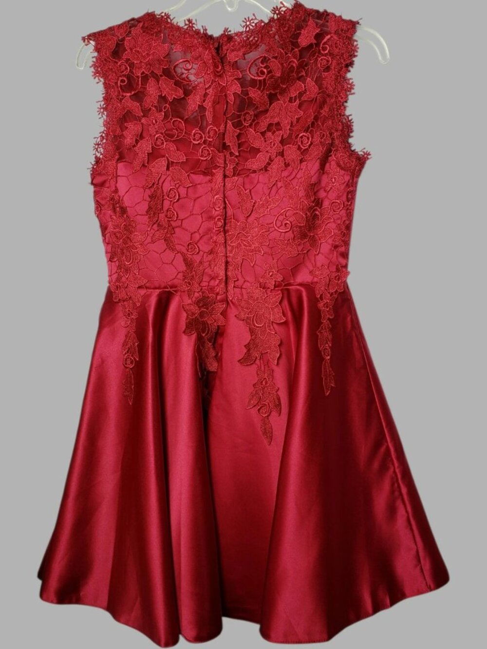 Juwan Women’s Floral Lace Satin Fit & Flare Cocktail Party Dress Red Large - Picture 3 of 12